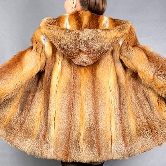 LUXURY REAL RED FOX COAT FUR JACKET W/ HOOD, SZ M - Picture 3 of 16